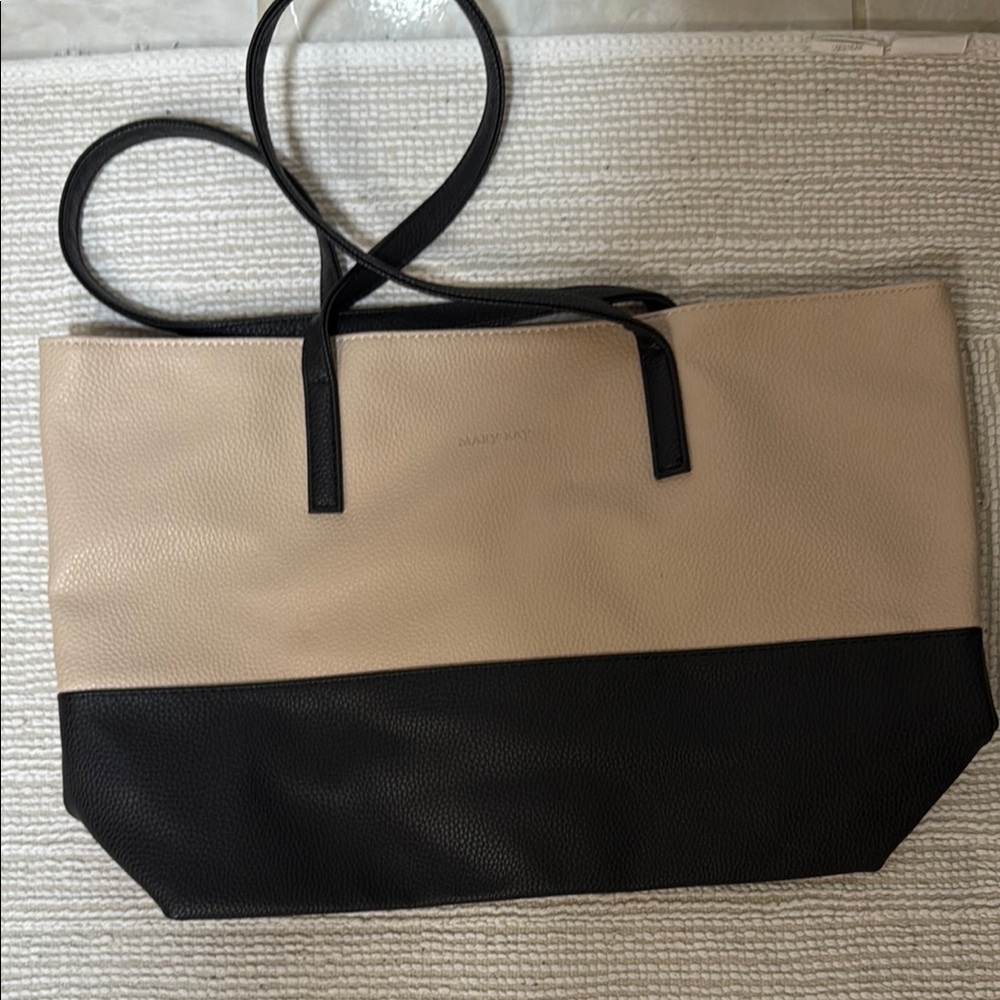 Mary Kay Tan and Black Tote Bag with Modern Design